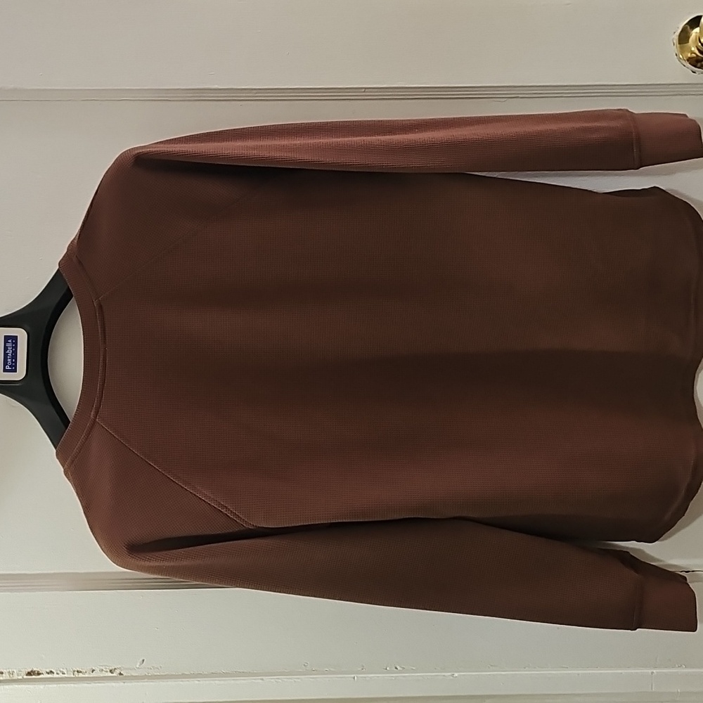 Casual Brown Thermal  Button-Up Henley Top - Picture 6 of 7